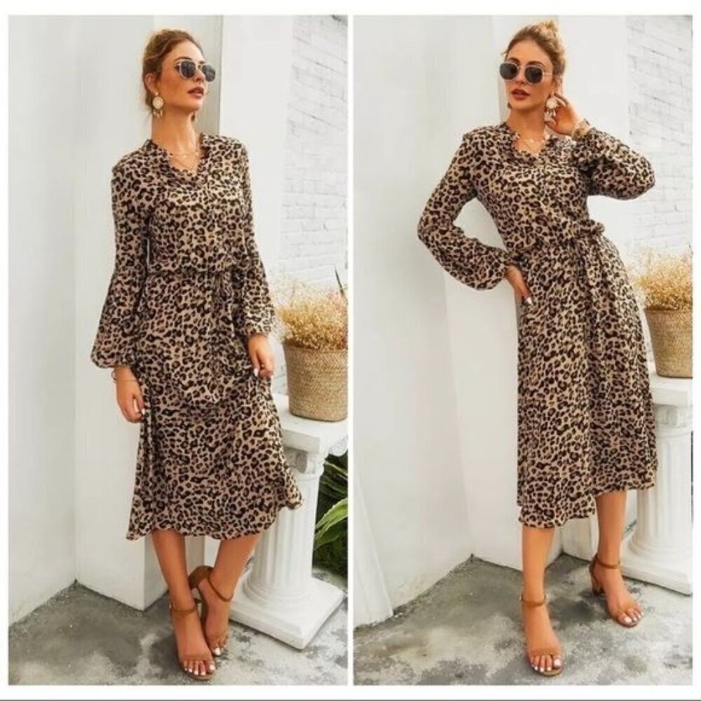 womens dress with long sleeves belted collar and button front size M - Picture 3 of 6